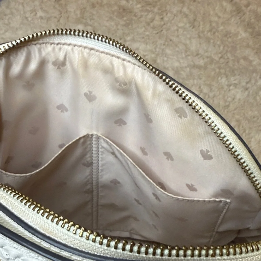Kate Spade Reiley Straw Dome Satchel Tan and White